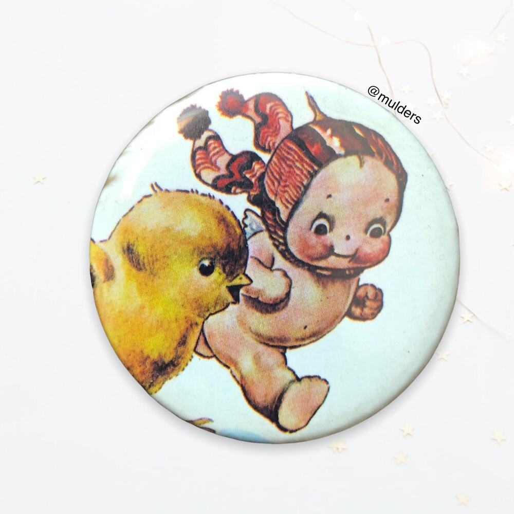 Vintage Running Kewpie & Bird Artwork Mirror